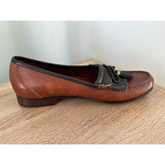 Vintage Greg Norman Men\'s Classic Brown Black Leather Tassel Loafers Shoes 8.5 main image 3